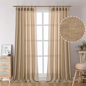 BGment Faux Linen Curtains for Living Room 84 Inch Length 2 Panels Set, Burlap Textured Thick Long Curtains Light Filtering Privacy Window Curtain Drapes with Back Tab, 52 Inch Wide Each Panel, Tan