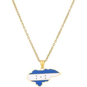 18K Stainless Steel Republic of Honduras Map Flag Pendant Necklace Gold Color Ethnic Caribbean Jewelry