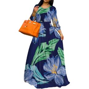 Yajedo Women's Maxi Dress Casual 2024 3/4 Sleeve Crewneck Wrap Floor Length Sundress Plus Size Maxi Dresses with Belt