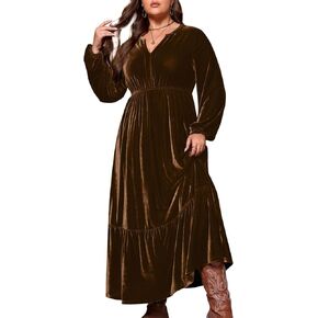 Women's Velvet Dress Formal Dresses for Wedding Guest Long Sleeve Plus Size Fall Winter Dress