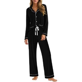 SWOMOG Womens Pajamas Set 2 Piece Button Down Pjs Long Sleeve Soft Postpartum Sleepwear Modal Lounge Sets With 2 Pockets