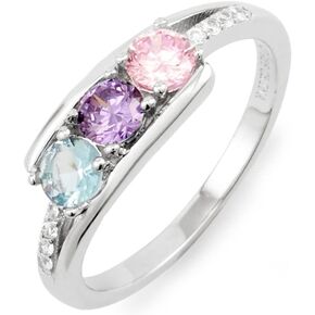 EVE'S ADDICTION Women's Personalized Sterling Silver 3 Stone Simulated Birthstone Ring (ring sizes 5 to 9) - Custom Birthstone Ring for Mom - Mother's Jewelry - Gifts for Mom