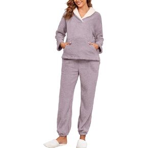 HOTIAN Women' s Fluffy Pajamas Set Fuzzy Fleece Pullover Pants Loungewear Sets Plush Pjs Sleepwear with Pockets