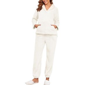 HOTIAN Women' s Fluffy Pajamas Set Fuzzy Fleece Pullover Pants Loungewear Sets Plush Pjs Sleepwear with Pockets