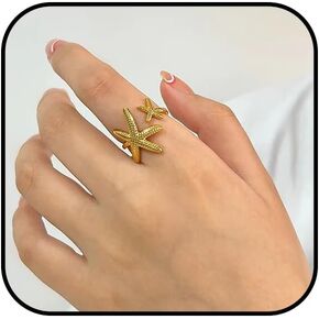 Shell Starfish Ring for Women Opening Adjustable Finger Shell Ring Irregular Ocean Series Starfish Ring Dainty Seashell Wave Stacking Rings Summer Beach Ocean Jewelry