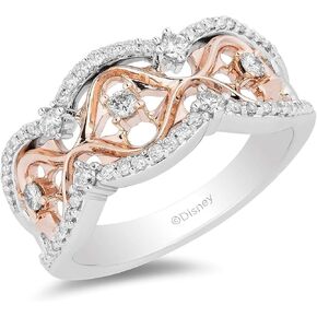 Jewelili Enchanted Disney Fine Jewelry Sterling Silver and 10K Rose Gold with 1/3 Cttw Diamonds Aurora Ring.