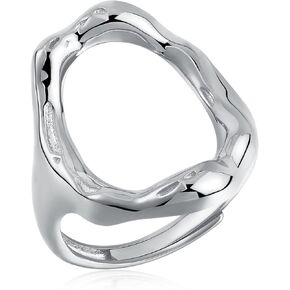 Ornaland Women Geometric Open Rings Adjustable Oval Cuff Finger Ring 925 Sterling Silver Plated 18K Gold Rings Jewelry Accessories Gift for Birthday, Golden