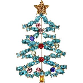 BriLove Christmas Tree Brooch Pin Xmas Star Crystal Marquise Decorative Gift for Women