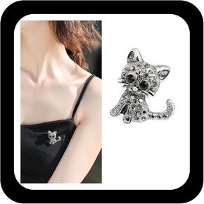 Rhinestone Cat Brooch Pin for Women Cute Crystal Kitten Pin Classic Animal Cat Brooch Corsage Sparkly Rhinestone Crystal Lapel Pin Clothing Accessories Jewelry for Cat Lovers