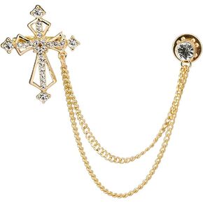 Knighthood Golden Stone Cross with Hanging Chain Brooch Golden