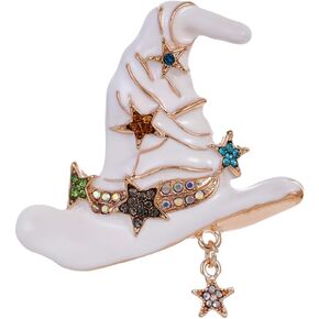 Rhinestone Witch Hat Brooch Pin for Women AB Crystal Colorful Birthstone Star Witchcraft Brooches Lapel Pins Bag Suit Dress Accessories Unisex Cap Christmas Halloween Fashion Jewelry