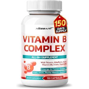 Vitamin B Complex - High Potency with Thiamin, Riboflavin, Niacin Vitamin B6, Folate, Vitamin B12 -Energy, Focus, Hair, Skin, Nails Support - 150 Count - Made & Tested in The USA