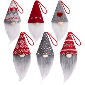 D-FantiX Gnome Christmas Ornaments Set of 6, Handmade Swedish Tomte Gnomes Plush Decorative Ornaments, Faceless Gnome Xmas Tree Hanging Decorative Scandinavian Santa Elf Home Wall Table Decor 2024