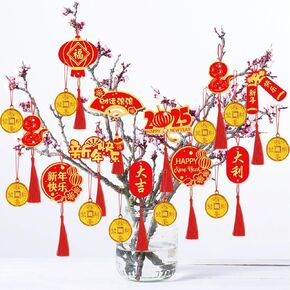 2025 Happy Chinese New Year Hanging Decorations Ornaments, 30pcs Spring Festival Lunar New Year Pendant with Red Strings, Zodiac Snake Character Hanging Decorations for Home Office Car Tree