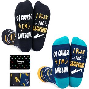 HAPPYPOP Saxophone Gifts for Men - Funny Music Socks 2 Pairs, Novelty Crazy Musician Saxophone Socks for Teens
