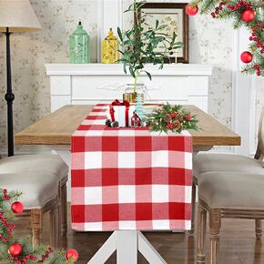 DUOBAO Red and White Buffalo Plaid Table Runner 14x72-Inch Farmhouse Decor Table Runners Home Fashions Farmhouse Living Buffalo Check Table Runner Paid Runner for Kitchen Table (14x72-Inch)