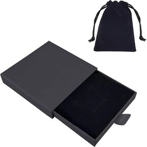 Quacc Small Jewelry Gift Box and Velvet Bag, Necklace Bracelet Earring Cardboard Organizer Square Jewellery Gift Box Pendent Storage Case for Birthday Xmas Christmas Wrapping (Black)