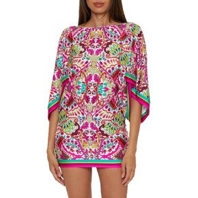 Trina Turk Women's Standard Hawaiian Garden Swim Tunic, Floral Print, Casual, Beach Cover Ups, Multicolor