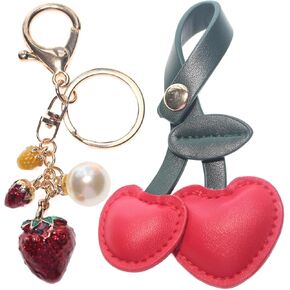 Cute Cherry Bag Charms,Glitter Strawberry Keychain with Key Ring and Clip,Sparkling Accessory for Purse Handbags Bag