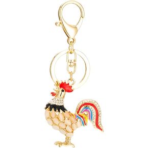 Colorful Rooster Keychain for Women, Rainbow Rooster Cock Key Chain for Ladies, Cute Rooster Chicken Summer Keychains, Punk Gold Rooster Keyring, Rhinestone Rooster Animal Keychain Accessories