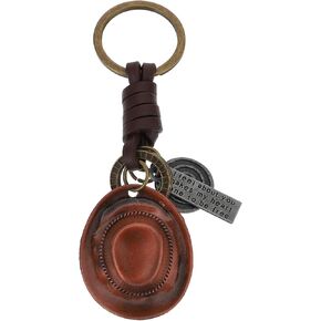 1Pc Mini Cowboy Hat Keychain, Creative Leather Key Ring Car Key Holder Ancient Key Chain Hanging Ornament, Car Key Accessory for Men, Bronze