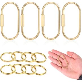 4 Pcs Brass Screw Lock Keychain with 8 Rings Gold Screw Lock Clip Keychain Anti-Slip Brass Keychain Holder for Men Women