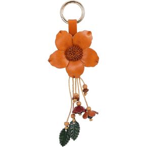 Leather Leaf Flower Tassel Keychain Leather Flower Cute Keychains Boho Accessories Tassel Leaf Key Ring for Women Wallet Bag Purse Pendant Charms
