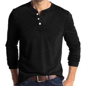 Opomelo Men's Henley Shirts Long Sleeve Casual Lightweight Pullover Shirts Fashion Slim Fit Button T-Shirts