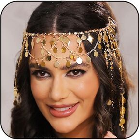 Aukmla Gold Head Chain Sequin Tassel Headband Hair Chains Festival Costume Headpiece Hair Accessories for Women