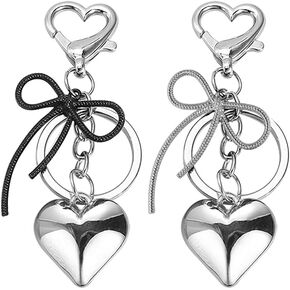3D Silver Heart Bow Keychains for Women Cute Keychain Charms Bowknot Heart Keychain Accessories Key Chain Bag Charms for Handbags Love Heart Key Chains Men Key Ring Charm Key Rings Purse Charms, 2pcs