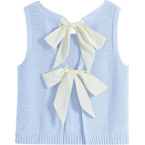Tanou Women's 2025 Fall Casual Loose Tank Tops Open Back Bow Tie Knit Sleeveless Sweater Vest