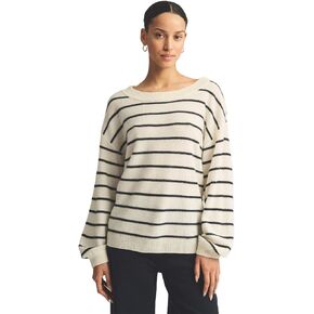 Women's Lightweight Reversible Cashmere Striped Wide Neck Sweater