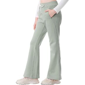 Rolanko Girls Flare Wide Leg Sweatpants Elastic Waist Bell Bottoms Pants for Kids Sweats with Pockets 5-12Y