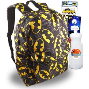 Batman Backpack for Boys - Bundle with 16" Batman School Backpack with Front Pocket Plus Stickers, Water Bottle, More | Batman Backpack for Kids