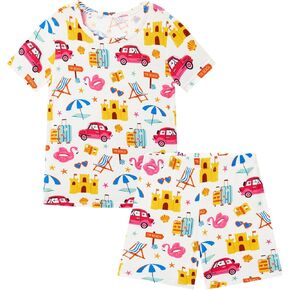 Bamboo Viscose Toddler Pajamas Sets, Kid Boy Girl Snug Fit Short Sleeve Summer Sleepwear Pjs 2pcs Set