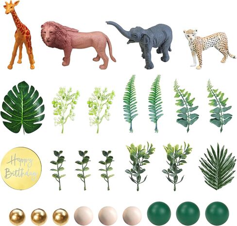 27 PCS Jungle Animal Cake Toppers, Safari Animals Figure Toys Picks Jungle Wild One Animals Cake Decorations for Baby Shower Safari Party Holiday Party (Green) in Saudi Arabia