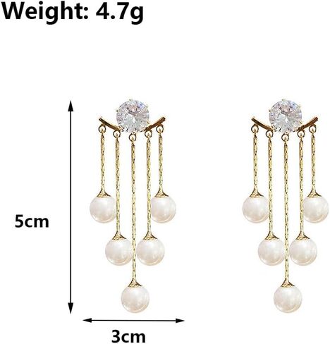 Trendy Boho Pearl Dangle Earrings Rhinestone Tassel Chandelier Earrings Hypoallergenic Front Back Earrings Jewelry Accessory Presents for Wedding Prom in Kuwait