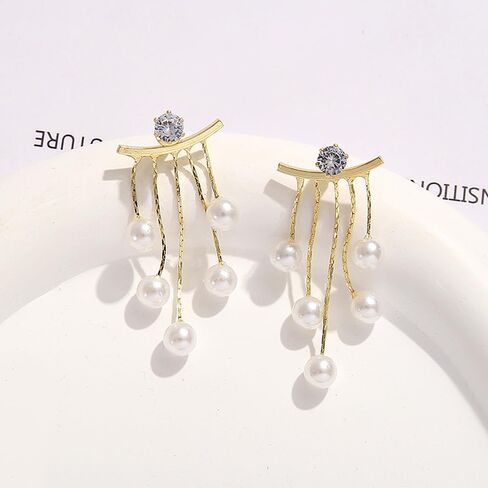 Trendy Boho Pearl Dangle Earrings Rhinestone Tassel Chandelier Earrings Hypoallergenic Front Back Earrings Jewelry Accessory Presents for Wedding Prom in Kuwait