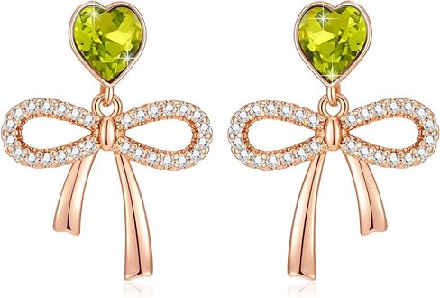 Austrian Crystal Heart Ribbon Bow Dangle Drop Earrings for Women 14K Gold Plated Hypoallergenic Jewelry in Kuwait