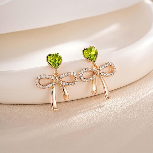 Austrian Crystal Heart Ribbon Bow Dangle Drop Earrings for Women 14K Gold Plated Hypoallergenic Jewelry in Kuwait