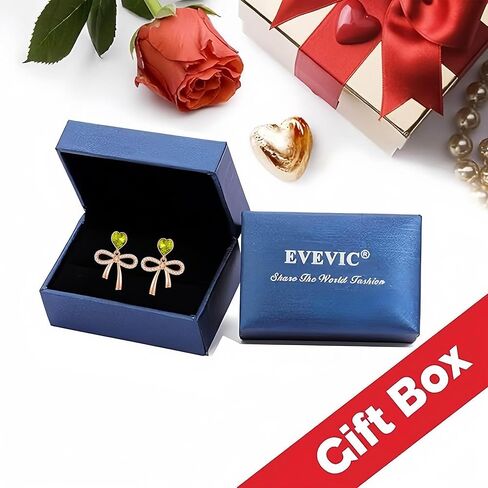 Austrian Crystal Heart Ribbon Bow Dangle Drop Earrings for Women 14K Gold Plated Hypoallergenic Jewelry in Kuwait