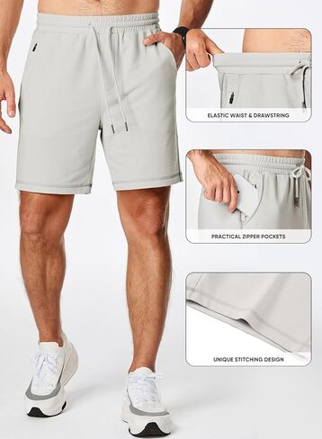 JMIERR Mens Gym Shorts Cotton 7" Running Workout Shorts Zipper Pocket Sweat Athletic Shorts in Kuwait