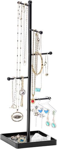 حامل مجوهرات لتخزين المجوهرات من لولاليت مع 10 رف شماعات للأقراط، 6 طبقات شجرة حامل قلادة مع صينية سفلية للنساء والفتيات والقلائد والأقراط والأساور والخواتم - أبيض in Kuwait