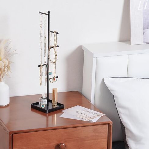 حامل مجوهرات لتخزين المجوهرات من لولاليت مع 10 رف شماعات للأقراط، 6 طبقات شجرة حامل قلادة مع صينية سفلية للنساء والفتيات والقلائد والأقراط والأساور والخواتم - أبيض in Kuwait