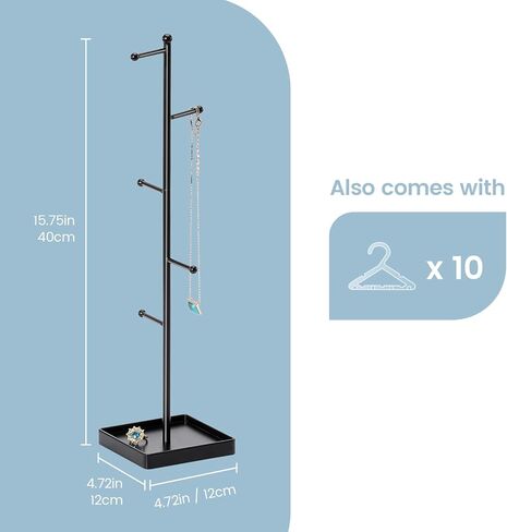 حامل مجوهرات لتخزين المجوهرات من لولاليت مع 10 رف شماعات للأقراط، 6 طبقات شجرة حامل قلادة مع صينية سفلية للنساء والفتيات والقلائد والأقراط والأساور والخواتم - أبيض in Kuwait