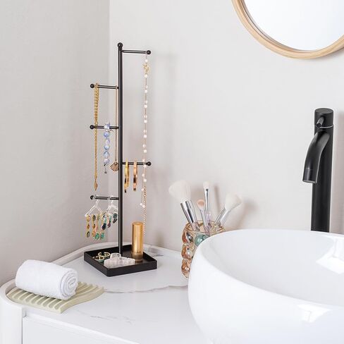 حامل مجوهرات لتخزين المجوهرات من لولاليت مع 10 رف شماعات للأقراط، 6 طبقات شجرة حامل قلادة مع صينية سفلية للنساء والفتيات والقلائد والأقراط والأساور والخواتم - أبيض in Kuwait