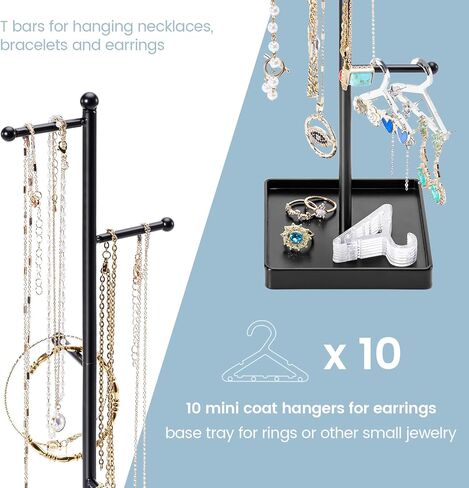 حامل مجوهرات لتخزين المجوهرات من لولاليت مع 10 رف شماعات للأقراط، 6 طبقات شجرة حامل قلادة مع صينية سفلية للنساء والفتيات والقلائد والأقراط والأساور والخواتم - أبيض in Kuwait