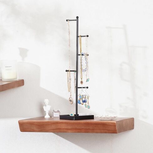 حامل مجوهرات لتخزين المجوهرات من لولاليت مع 10 رف شماعات للأقراط، 6 طبقات شجرة حامل قلادة مع صينية سفلية للنساء والفتيات والقلائد والأقراط والأساور والخواتم - أبيض in Kuwait