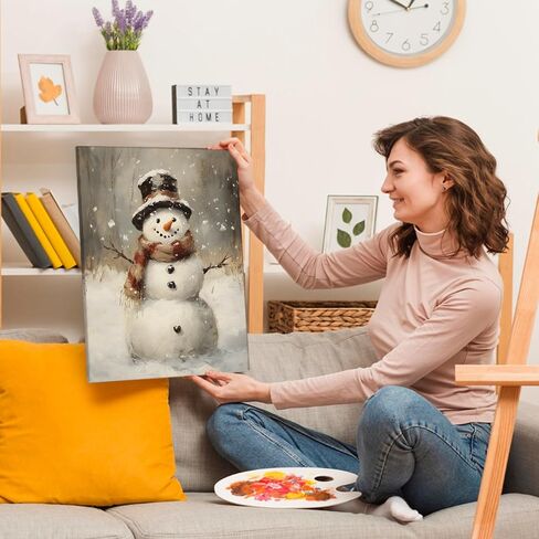 AEHIE Winter Wall Decor, Snowman Snowy Wall Art, Christmas Wall Decorations, Farmhouse Christmas Decor Framed Canvas Wall Art for Home Bedroom, Rustic Holiday Seasonal Wall Decor 11x14 in Saudi Arabia