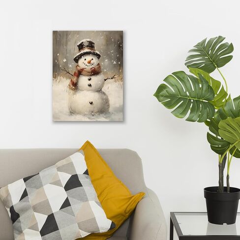 AEHIE Winter Wall Decor, Snowman Snowy Wall Art, Christmas Wall Decorations, Farmhouse Christmas Decor Framed Canvas Wall Art for Home Bedroom, Rustic Holiday Seasonal Wall Decor 11x14 in Saudi Arabia